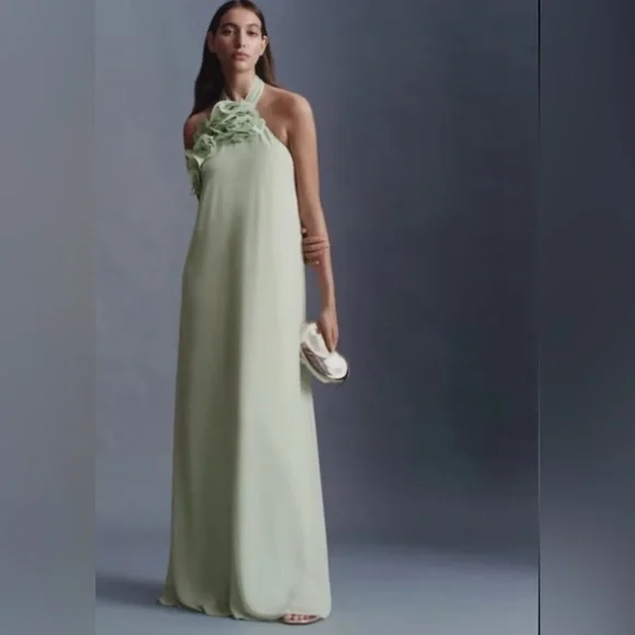 strapless open back dress Green Sequin Halter Neck Open Back Dress main image 1
